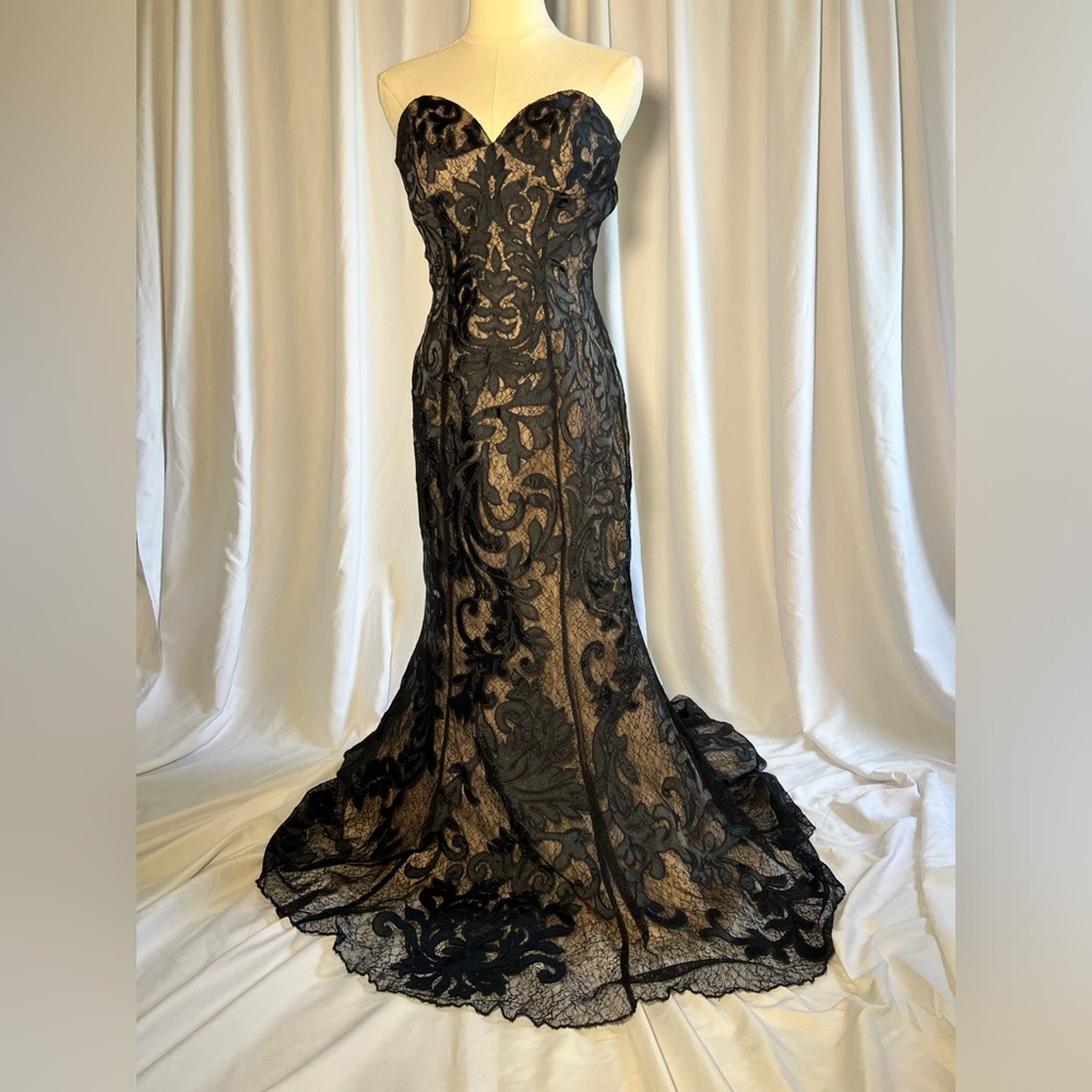 JOVANI Black and Tan Strapless Mermaid Gown | 6